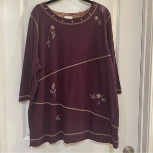 Nada Valley ladies embroidered & beaded purple blouse plus size‎ 1X